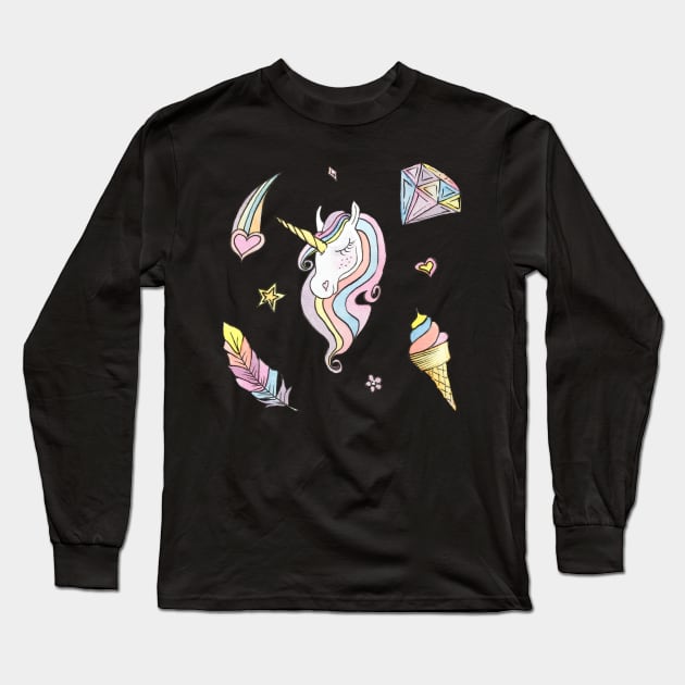 Unicorn print Long Sleeve T-Shirt by B-ARTIZAN